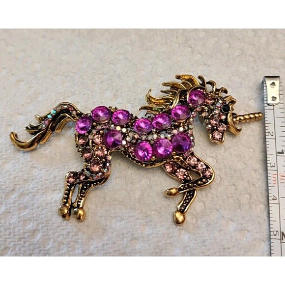 Purple Rhinestone Unicorn Brooch/Pendant 3.25" Wide X 2" Long - Picture 4 of 4